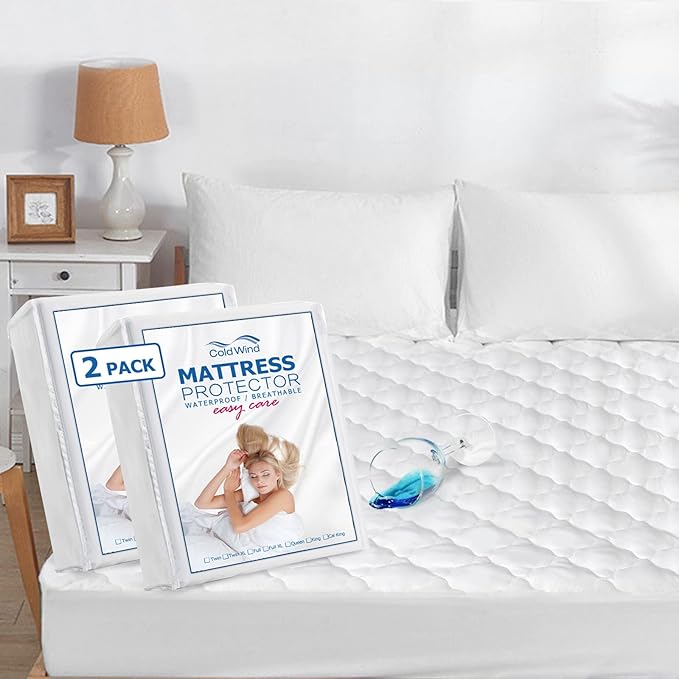 2 Pack Full Mattress Pad Waterproof Mattress Protector, Quilted Full Size Mattress Cover Fitted for Adults, Deep Pocket Mattress Protector Up to 18 inches, White (Cover Only)