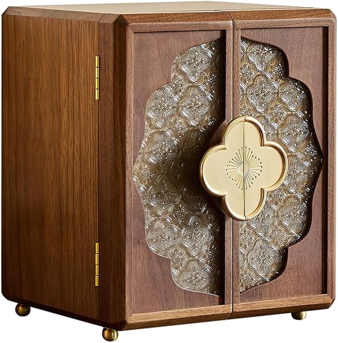 Double Door Jewelry Box - Black Walnut Wood, Velvet Lining, Gold Handle, Magnetic Closure, Handmade Storage Gifts for Mom, Mothers Day | 5-Layer by WENSENY
