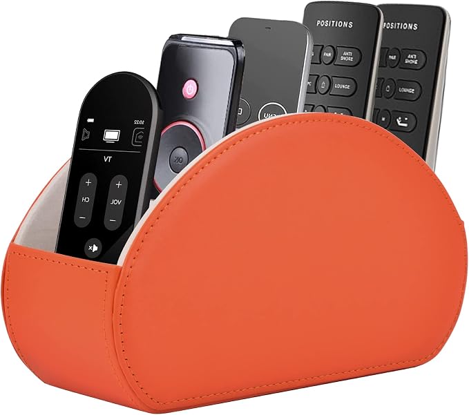Remote Control Holder,TV Remote Caddy/Box with 5 Compartments,Bedside Table Organizer for Controller,Glasses,makeup brushes,jewelry and Media Player,Pen/Pencil Storage(Orange) by RHCSZ