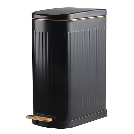 SYNCVIBE Slim Bathroom Trash Can with Lid Stainless Steel Garbage Can Soft Close Step Trash Bin with Removable Inner Bucket for Bedroom, Office, Kitchen (Matt Black, 3.5 Gallons) by SYNCVIBE