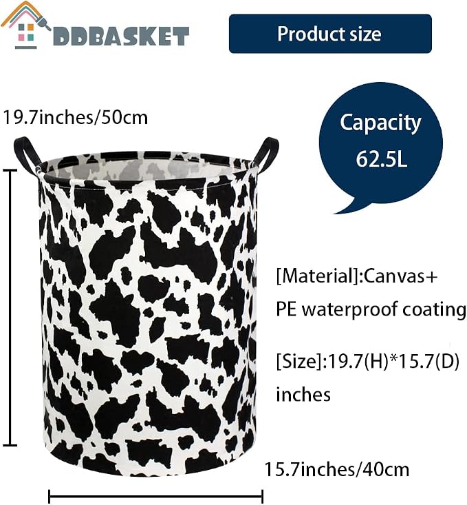 Cow Print Laundry Basket Baby Nursery Clothes Hamper Collapsible Toy Storage Bin Organizer with Handles for Kids,Boys and Girls Room Decor(Cow) - Image 2
