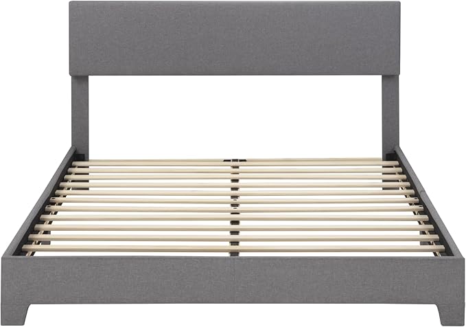 SHA CERLIN Queen Size Platform Bed Frame with Clean Line Fabric & Adjustable Headboard, Wood Slats Support, No Box Spring Needed, Easy Assembly, Light Grey