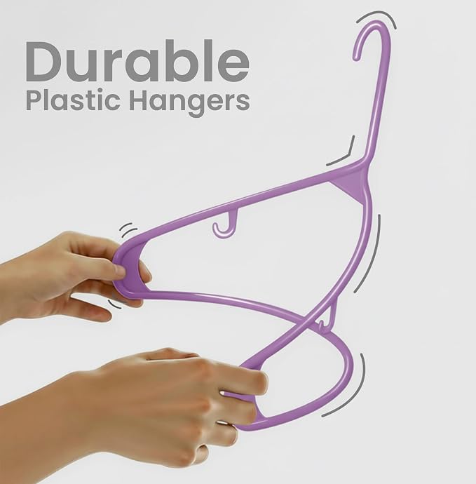 Utopia Home Plastic Hangers 50 Pack - Clothes Hanger with Hooks - Durable & Space Saving Coat Hanger - Heavy Duty Purple Hangers - Skirt Hangers - Image 6