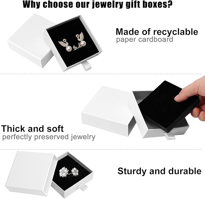 Cardboard Jewelry Boxes, 5 Pack 3.5×3.5x1Inch Jewelry Gift Boxes, Bulk Cotton Filled Small Jewelry Boxes with Lids for Necklace Ring Earring Display Box (White) - Image 3