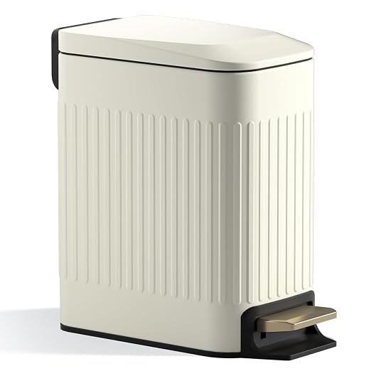 Small Bathroom Trash Can with Lid Soft Close-6L/1.6 Gal Slim Step Garbage Can-Metal Pedal Wastebasket-Narrow Rectangle Garbage Container Bin for Corner Office, Bedroom, Toilet, Live Room-Beige by WelcometoCEROELDA