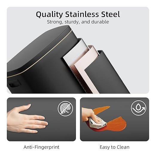 KUK 13 Gallon Kitchen Trash Can with Lid, 50L/13Gal Office Step Garbage Can for Home, Kitchen, Laundry Room, Office, Brushed Stainless Steel, Black - Image 6