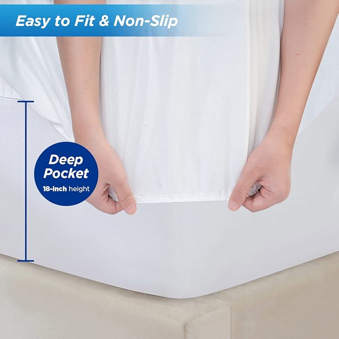 Waterproof Mattress Protector, Full Size Terry Cotton Mattress Pad Cover Breathable Deep Pocket Fitted Sheet Style 54"x75" +18 Inch Pocket