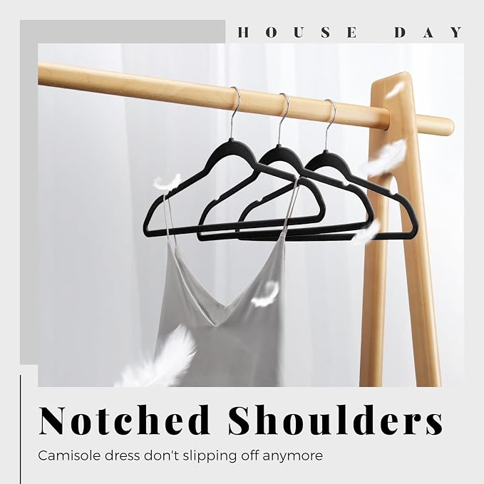 HOUSE DAY Premium Velvet Hangers 30 Pack Black, Non-Slip Flocked Felt Hangers, Sturdy Clothes Hanger with 360° Rotatable Hook, Heavy Duty Durable Slim Coat Hanger for Closet Space Saving - Image 5