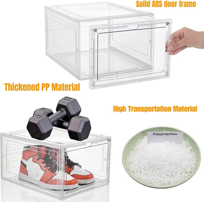 Attelite X-Large Clear Shoe Boxes Stackable Plastic Shoe Organizer ,Thicken & Sturdy Shoe Storage Box with Magnetic Door, Drop Front Shoe Box For Display Sneakers( 9 Pack, Clear White) - Image 5