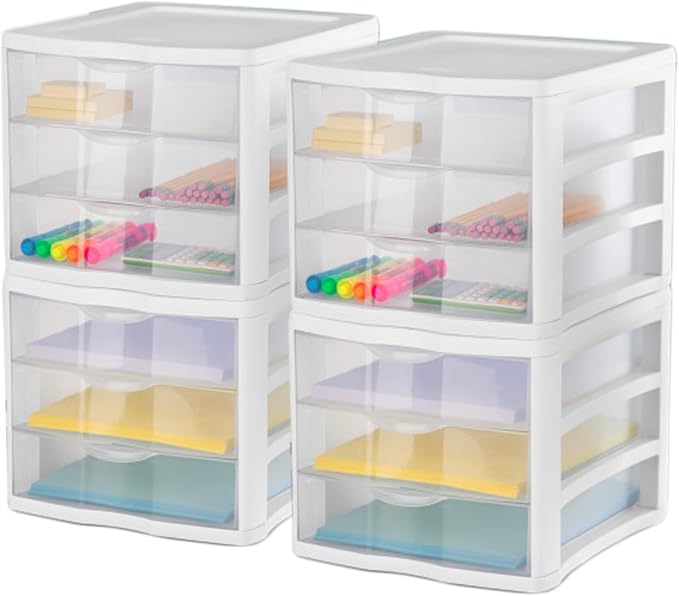Sterilite ClearView Compact Stacking 3 Drawer Storage Organizer System, (8 Pack) - Image 8