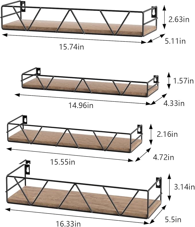 Amaoot Floating Shelves Set of 4, Home Wood Wall Shelf, Farmhouse Shelf for Bedroom, Wall Mounted Floating Shelf for Living Room, Bedroom, Bathroom, Kitchen, Office (Brown) - Image 3