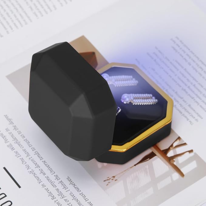 Luxury LED Jewelry Earring Pendant Stud Box, Velvet Earring Necklace Gift Box Storage Case Organizer Holder for Proposal Engagement Wedding Anniversary Birthday Ceremony (Black) - Image 6