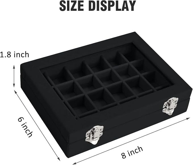 Vicoter Velvet Jewelry Box 24 Grid Jewelry Ring Display Organiser Box Tray Holder Earrings Storage Case for Girls Wife Mom Women (Black) - Image 2