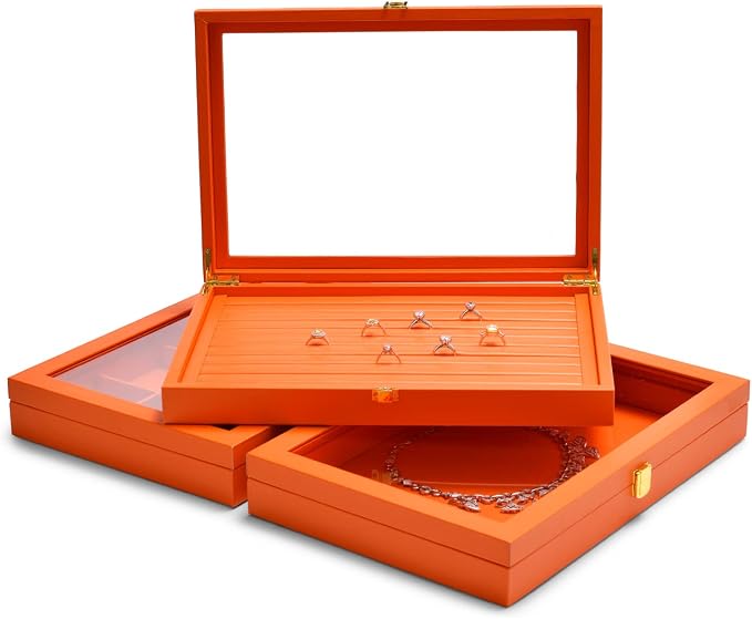Oirlv 24 Grid Premium Leather Jewelry Organizer Tray with Transparent Lid Jewelry Display Case Drawer Insert Rings Earrings Holder - Image 8