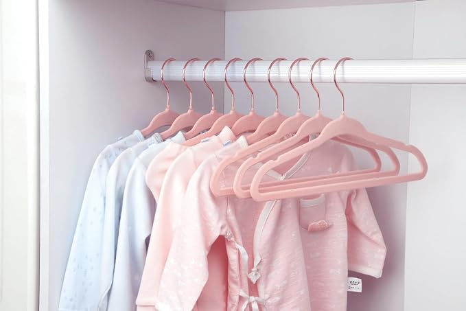 ManGotree Baby Velvet Hangers with 360° Swivel Rose Gold Hook, 11" Non-Slip Toddler Hanger, Ultra Thin Space Saving Infant Hangers for Kids Clothes, 15 Pack (Light Pink) - Image 7
