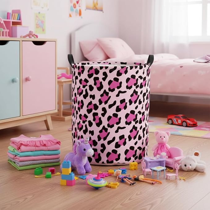 Baby Laundry Basket Baby Nursery Hamper Kids Laundry Basket Toy Storage Bin for Boys Room Decor Gift Baskets for Bedroom Bathroom(Leopard) - Image 3