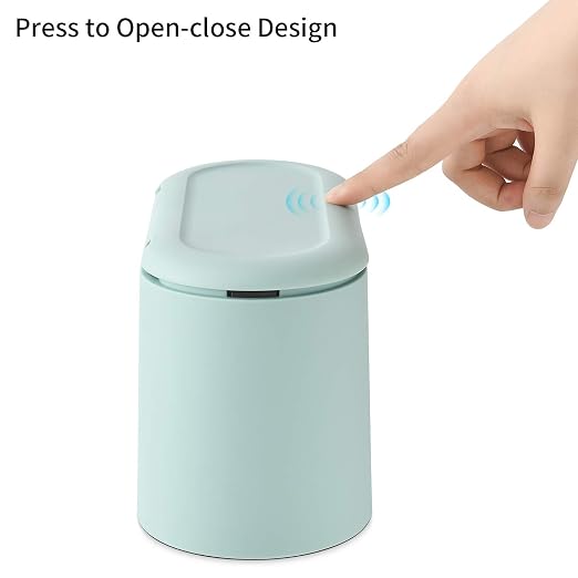 SUBEKYU 0.5 Gal Mini Countertop Trash Can with Lid for Desktop, Small Garbage Can for Office, Tiny Wastebasket, Plastic, Light Green - Image 6