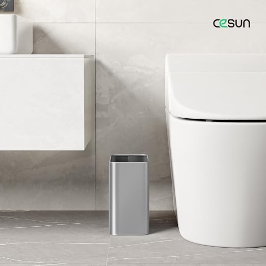 Cesun Small Bathroom Trash Can 2.1 Gallon Wastebasket, Modern Metal Garbage Can Office Waste Basket, Silver Stainless Steel Trash Bin for Bedroom, Home Office, Toilet, rv, Near Desk, Under Sink. - Image 2