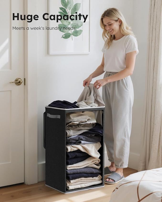 SOLEDI Laundry Hamper with Lid 90L Large & Tall Collapsible Laundry Basket, Clothes Hamper with Bag Removable Easy to Carry, Dirty Hampers for Bedroom, Bathroom, Dorm, College, Dark Grey - Image 3