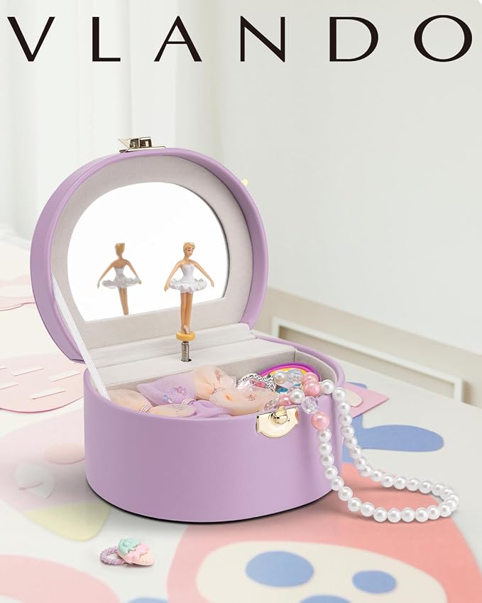 VLANDO Musical Jewelry Box for Girls, Small Kid Music Box with Ballerina for Party Bedroom Decor, Bithday Gift for Girl - Purple - Image 2