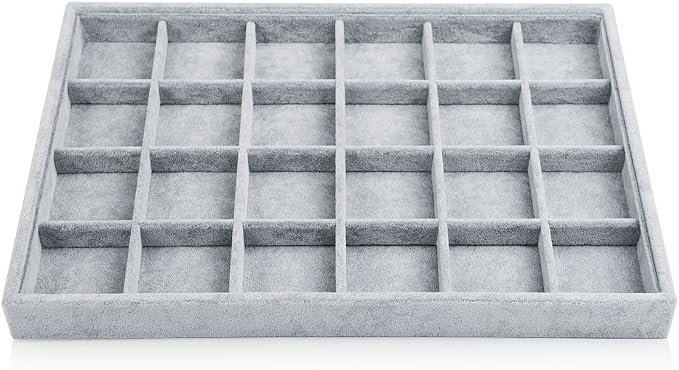 Oirlv 24 Grid Ice Velvet Jewelry Drawer Organizer Tray Stackable Jewelry Trays Removable Dividers for Rings Earring Storage Display by Oirlv