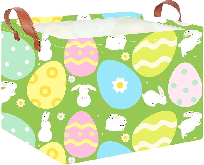 CLOCOR Rectangular Easter Basket Empty, Easter Gift Basket, Waterproof Storage Box with Handles,Room Decor(Green Easter Basket) by CLOCOR