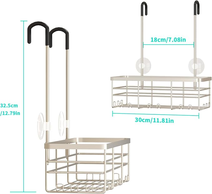 HapiRm Hanging Shower Caddy Organizer - No Drilling Shower Organizer with Hooks, Rustproof & Waterproof 304 Stainless Steel Bathroom Shelves - Brushed Nickel (1 Basket) - Image 7