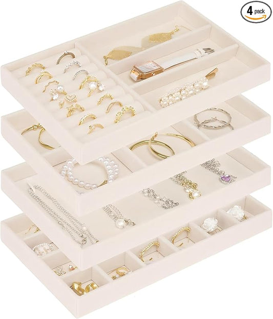 Cirhy Velvet Jewelry Drawer Organizer Trays ?€? Stackable Jewelry Trays for Drawers, Set of 4 Jewelry Organizer for Drawer Inserts, Display Storage Box for Earrings, Rings, Necklaces, Bracelets by Cirhy