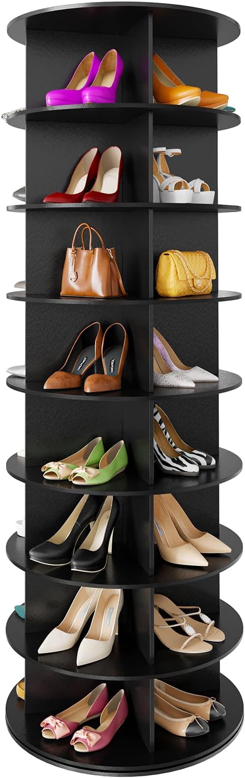 SpaceAid 8 Tier Rotating Shoe Rack Tower, Spinning Shoe Display Lazy Susan, Revolving 360 Shoe Rack Storage Round Carousel, Vertical Handbag Rotate Shoes Closet Organization (8-Tier Black) by SpaceAid