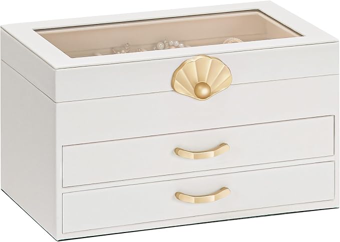 Enthralite Jewelry Box with 2 Drawers: Display Organizer for Earrings Necklaces - Gift for Girls Women (White) by Enthralite