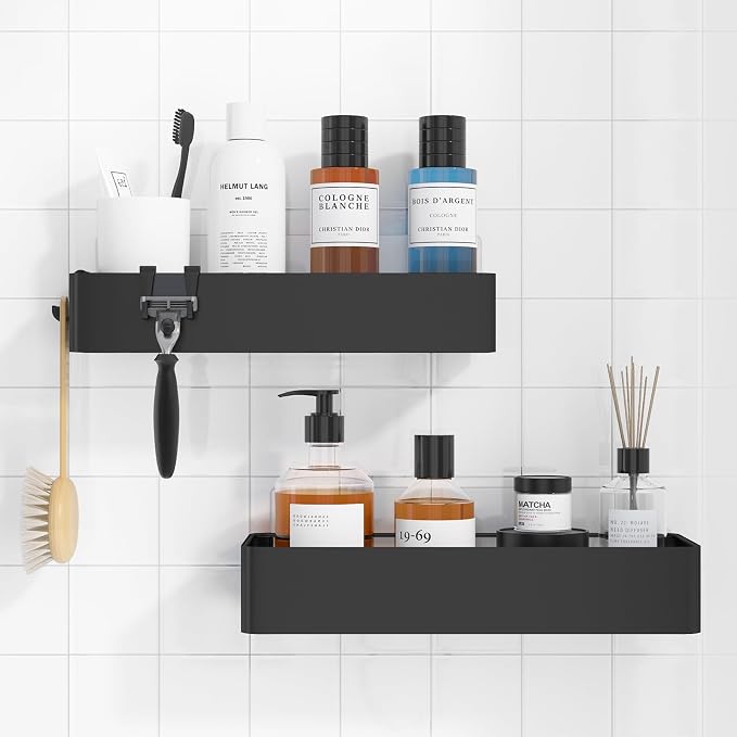 Kitsure Shower Caddy - 2 Pack Adhesive Shower Organizer, Rustproof Metal Shelves, No-Drill Bathroom Organizers and Storage, Black, X-Large by Kitsure