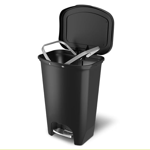 Glad Premium 13 Gallon Trash Can - Plastic Kitchen Waste Bin with Odor Protection of Lid, Stainless Steel Step On Foot Pedal and Garbage Bag Rings, Black - Image 5