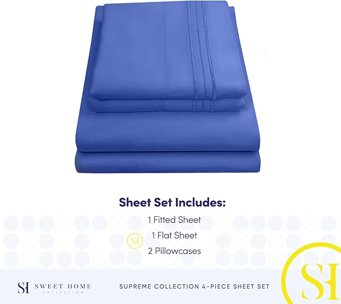 Split King Sheets - Breathable Luxury Sheets with Full Elastic & Secure Corner Straps Built In - 1800 Supreme Collection Extra Soft Deep Pocket Bedding Set, Sheet Set, Split King Size, Royal Blue