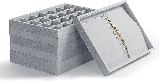 Oirlv Velvet Jewelry Tray 24 Grid liner Pendant Earrings Organizer Storage Trays Showcase Display Jewelry Holder - Image 6