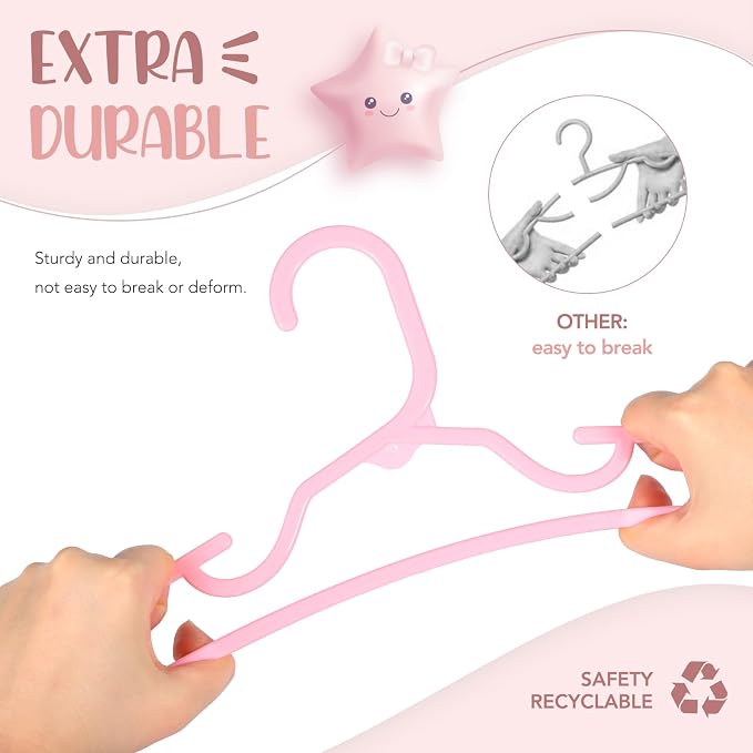 HOUSE DAY Plastic Baby Hangers for Closet 60 Pack, Durable Plastic Kids Hangers for Baby Clothes, Thin & Compact Childrens Hangers, Space Saving Pink Baby Hanger, Small Hanger for Kids Clothes - Image 5