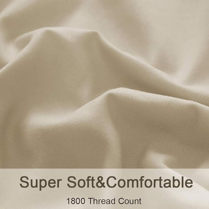 SONORO KATE Bed Sheet Set Super Soft Microfiber 1800 Thread Count Luxury Egyptian Sheets 16-Inch Deep Pocket，Wrinkle and Hypoallergenic-3 Piece (Beige, Twin)
