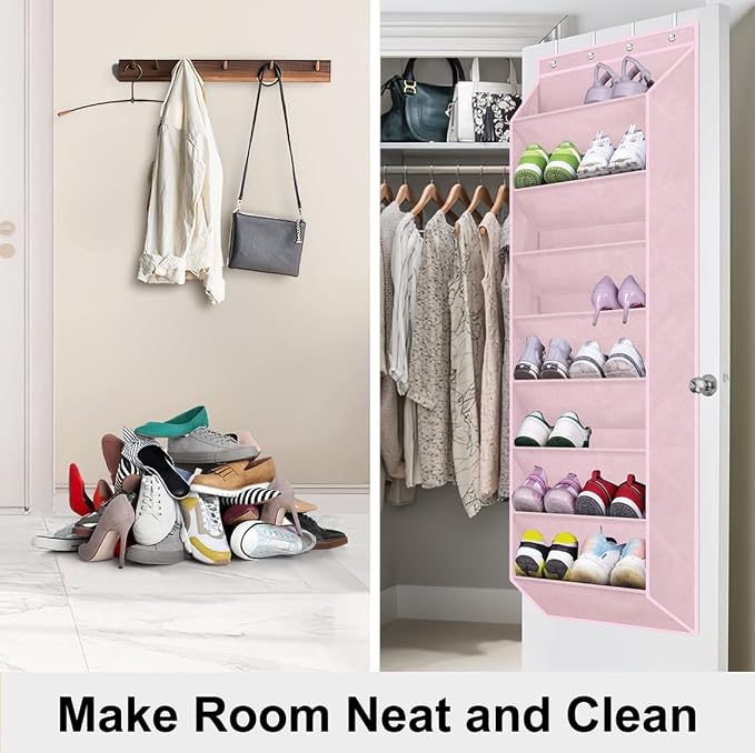 SLEEPING LAMB Over The Door Shoe Organizer for Closet, Kids Sneaker Storage for Hanging Shoe Rack for Door with Large Deep Pockets for Toddler, Girl, Baby Room Decor, Pink - Image 6