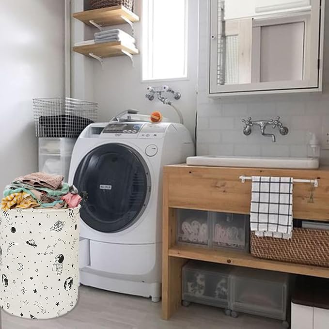 Collapsible Kids Laundry Basket Clothes Hamper, Foldable Storage Organizer Bin, Toy Clothes Storage with Handles for Boys Girls Bedroom, Room Decor Astronaut - Image 4