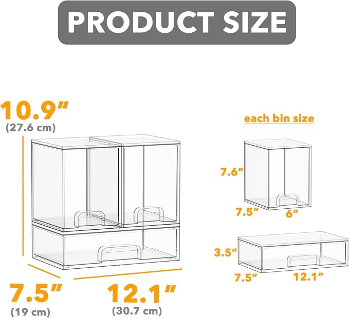SpaceAid Bottle Storage Organizer Baby - Acrylic Bottles Station Organizer Container, Stackable Clear Drawers for Countertop, Vanity, Bathroom, Cabinet, Pantry Organization, 3 Pack, 2M1L, 10.9" H - Image 2