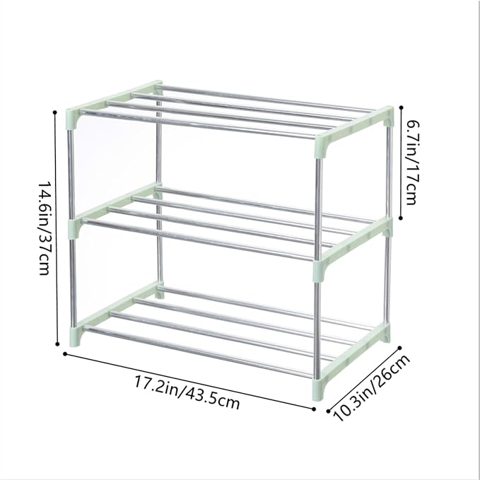 Jucaifu Stackable Small Shoe Rack, Entryway, Hallway and Closet Space Saving Storage and Organization (3-Tier, Green) - Image 3
