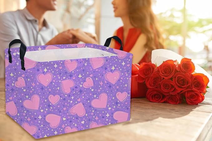 Rectangular Valentine's Day Baskets,Heart Basket,Girls Basket Kids Storage Bin Love Room Decor for Home.(Purple Heart) - Image 3