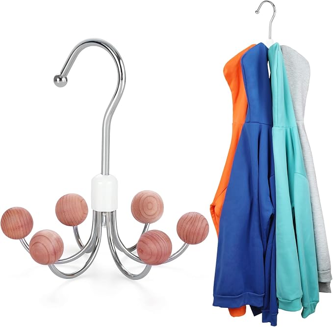 TOPIA HANGER Hoodie Hanger with 6 Cedar Balls, 360°Swivel Purse Hanger, Scarf Hanger, Closet Hooks, Handbag Organizer, Bra Hanger, Accessory Organizers for Scarf, Tanktop, Hat, Hoodie CT56C by TOPIAHANGER
