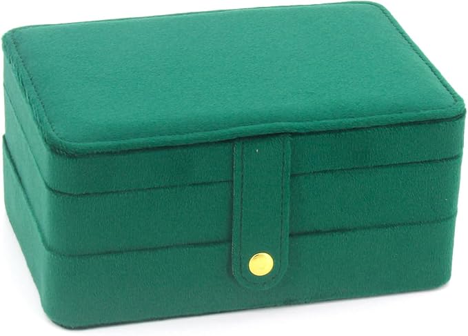 KOOAAICCHI Small Jewelry Box, Travel Jewelry Organizer, Portable Jewelry boxes for Women Girls Gift, Double Layers PU Leather Jewelry Holder for Rings, Earrings, Necklaces- Velvet Green by KOOAAICCHI
