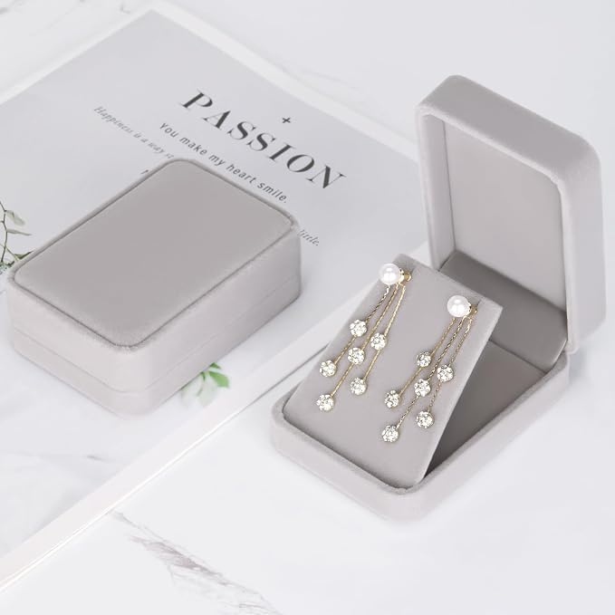 LETURE 2 Pieces Velvet Jewelry Gift Boxes for Necklace Pendant Earring Bracelet, Small Jewelry Storage Display Case for Christmas Wedding Engagement Birthday Anniversary (Grey) - Image 5