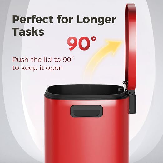 ELPHECO LPHECO Kitchen Trash Can with Lid Soft Close, 13 Gallon / 50L Stainless Steel Pedal Garbage Can, Heavy-Duty Step Wastebasket with 20 Bags, Removable Bucket, Home Office, Kitchen, Scarlet Red - Image 6