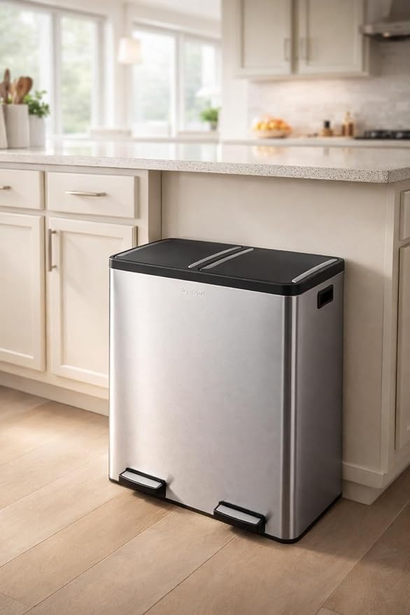 Step N' Sort The 18.5 Gallon Extra Large Capacity, Soft-Step, Dual Trash and Recycling Bin with Removable Inner Bins, Silver - Image 10
