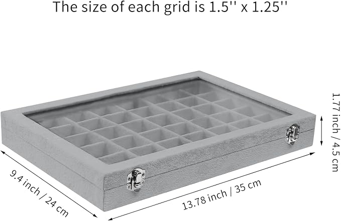 Stratalife Jewelry Organizer 48 Grid Jewelry Trays with Dust-proof Lid Velvet Earring Organizer Ring Holder Accessories Box Necklaces Earrings Storage for Women Drawers Gray - Image 4
