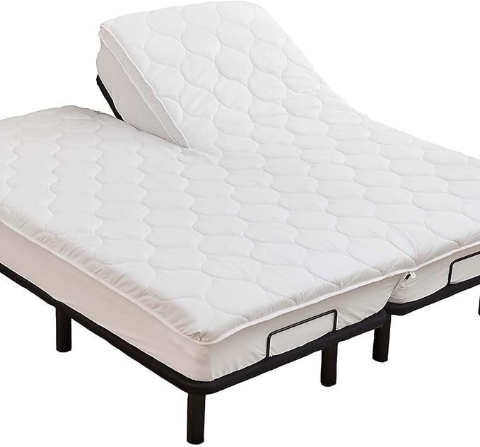 Kingnex Quilted Split Top Cal King Mattress Topper Pad for Adjustable Bed Breathable Fitted Fluffy Pillow Top Mattress Pad Split Top Cal King