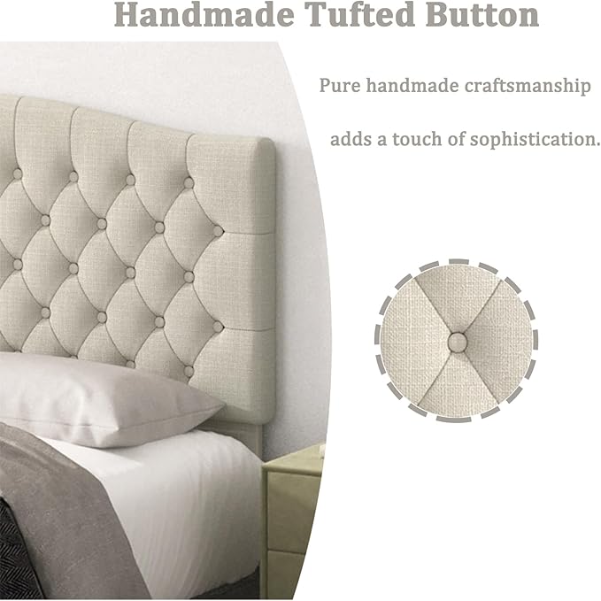 Befurtori Queen Headboard Only, Upholstered Headboard for Adjustable Bed Linen Tufted Queen/Full Size Wall Mounted Head Board with Solid Wood Legs Head Board, Ivory