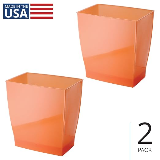 iDesign Small Plastic Bathroom Trash Can, Slim Rectangle Garbage Bin for Bedroom, Office, Dorm, 2-Pack, Orange - Image 2